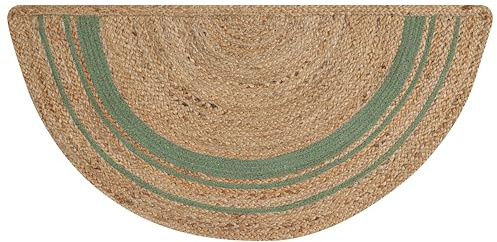 RIANGI Boho Braided 1.5x3 Area Rug - Jute Natural Fiber Half Round Rug | Living Room Entryway, Farmhouse, Home, Indoor Rugs Jute Door mat for Bathroom, Kitchen (Green Natural, 1.5 X 3 ft)