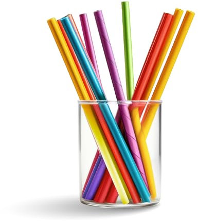 1000 Cannucce Cocktail Compostabili -RIUTILIZZABILI- Colorate | Larghe Ø 8 mm, Lunghe 15 cm | Cannucce per Bubble Tea, Feste, Bar | CPLA Rigido Vegetale