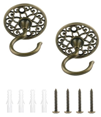 INCREWAY Ganchos de techo de montaje en pared, 2 ganchos resistentes para colgar en la placa de candelabro, ganchos de techo antiguos para colgar plantas (bronce)