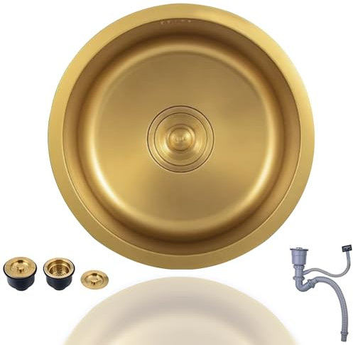 Minifregadero Redondo De Acero Inoxidable De 32/36/40 Cm – Fregadero Pequeño Bajo Encimera De Una Sola Cubeta Para Caravana, Bar Y Restaurante – Lavavajillas Dorado(32 * 32 * 19cm)