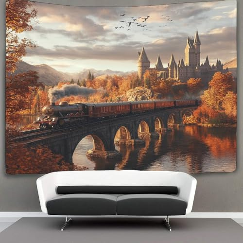 kaiyun Microfaser Flauschiger Wandteppich Mit Schloss Wandbespannung Oder Deckenbespannung Wandtuch (150cmx200cm,Hogwarts Express)