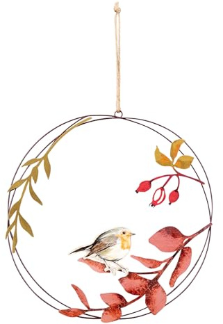 Schild 30cm Rund Türkranz Metall Holz Herbstdeko Grün Zweige Vogel Türschild Wandbild Deko Willkommensschild Metallring