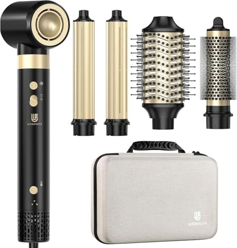 webeauty 6 in 1 Airstyler Set, Hairstyler und Haartrockner-Schwarz 100-240v | 110,000U/Min, 30M/S, 500 Millionen Negative Ionen Haartrockner mit Föhnbürste, Rundbürsteföhn, Auto-Wrap Lockenstab