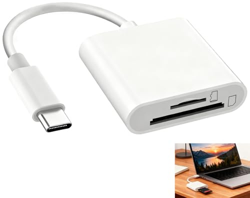 2 en 1 Lector de Tarjetas SD para iPhone iPad con Doble Ranura SD y Micro SD, Puerto USB Adaptador Tarjetas de Memoria Transferencia Rápida Bidireccional Lectura Escritura Sin Aplicaciones Plug Play