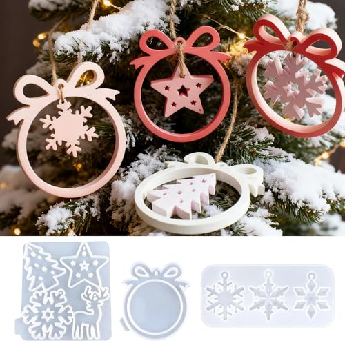 Silikonform Weihnachten,3 Stück Silikonform Weihnachten Anhänger,Weihnachts Silikonformen Gießformen,Silikon Gießform Anhänger,Schneeflocke Weihnachtsbaum Sterne Elch,für Weihnachtsdekorationen