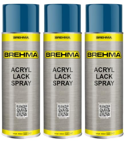 BREHMA 3x Acryl Lackspray Ral 5010 Enzianblau glänzend Lack Farbe Sprühfarbe 400ml