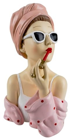formano Deko Büste Dame modern Dekofigur Frauenbüste Polyresin Handbemalt 27 cm Stilvolle Wohnaccessoires in Rosa-Weiß Elegante Tisch- & Regaldekoration