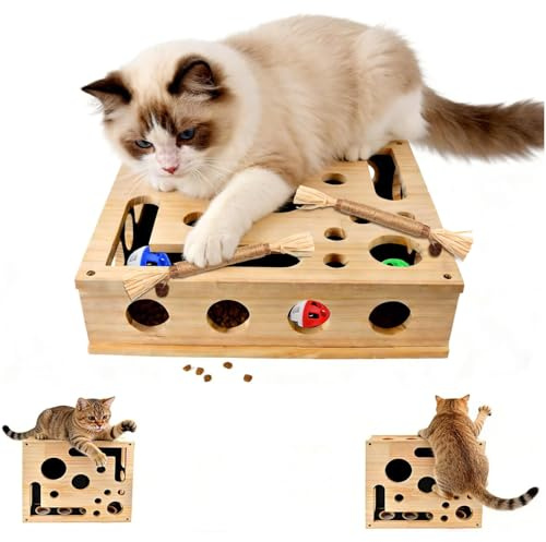 2-in-1 Kratzkiste für Katzen Schleifpapier, Interaktives Katzenspielzeug | mit 3 Ball 2 Minzstange, Interaktives katzenspielzeug Selbstbeschäftigung, Katzenkratzpuzzle Anreicherungsbox für Katzens