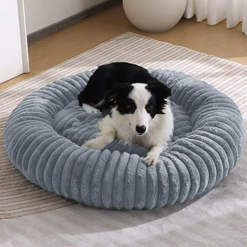 Generisch XXL Donut Hundebett 100 cm – Beruhigendes Anti-Stress Hundekissen – Flauschiges Haustierbett für Grosse Mittelgroße Hunde – Waschbar & rutschfest – Grau