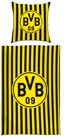 Dortmund Borussia Wendebettwäsche Streifen 135 x 200 cm | 100 % Baumwolle, mit Tragetasche