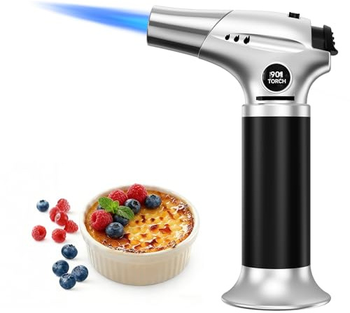 Ankway Kitchen Blow Torch, Refillable Creme Brulee Torch with Safety Lock and Adjustable Flame for Cooking, Baking, Welding, Crafts-Sliver (Butane Gas Not Included)