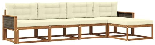 vidaXL Outdoor-Sofagarnitur mit Kissen 5 pcs Natur und Creme, Gartenmöbel Set, modern, wetterfest, Sitzgruppe, Ecksofa, Akazienholz, braun, modulare Lounge
