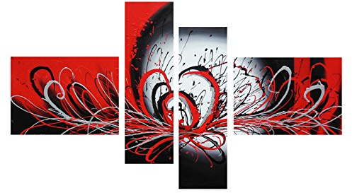 Fokenzary Peinture lhuile peinte la main de Morden Style Abstrait motif fleuri explosive sur toile tendue et encadr eacute e Toile Black/Red 16x20inx2pcs,10x32inx2pcs