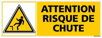 Signalétique.biz France - Panneau - Danger Attention Risque de Chute - Plastique rigide PVC 1,5 mm - Dimensions 350 x 125 mm - Protection Anti-UV