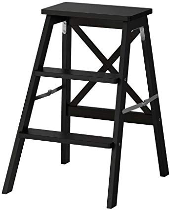 LHNLY-Stepladder Marchepied Escabeau 3 marches en Bois Noir Escabeaux léger et Pliable Marche Multi-Niveaux pour escabeau Étagère Pliante pour échelles - capacité de 300 LB