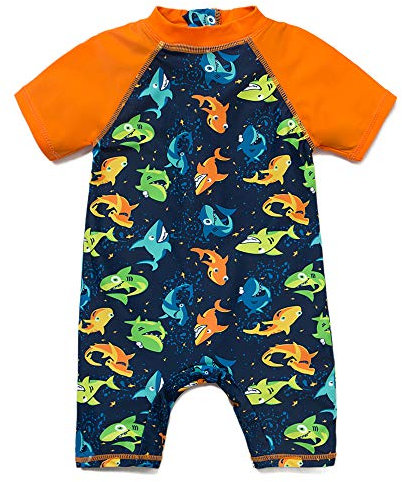 BONVERANO Bañador de una Pieza para bebé recién Nacido, Mangas largas, protección UV 50+, bañador con Cremallera(Amarillo-pez,9-12meses