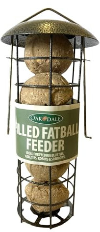 Oakdale Wild Bird Feeder Pre-Filled with Premium Fat Balls, Large Hanging Metal Frame with Dual Perches, Refillable Lawn and Garden Outdoor Use, Enjoy Birdwatching or Birding