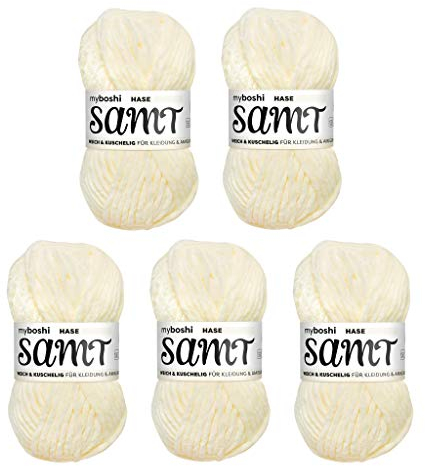myboshi Samt Wolle zum Häkeln und Stricken, weiche Chenille Wolle im XXL-Knäuel, perfekt für Amigurumi und Kissen, 100% flauschige Polyester, 100g, Ll 100m Beige (Hase) 5 Knäuel