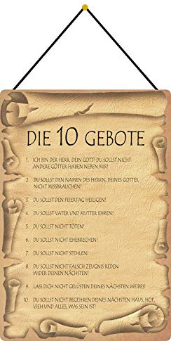 Blechschild 20x30cm gewölbt mit Kordel Die zehn Gebote Deko Geschenk Schild
