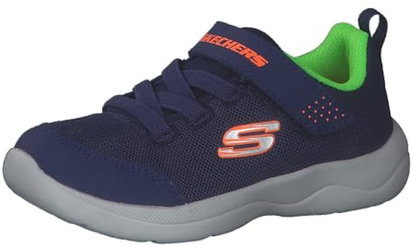 Skechers Boys Skech-Stepz 2.0 Mini Wanderer Sneaker, Navy Textile Synthetic Lime Orange Trim, 4 UK Child