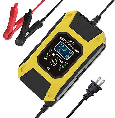 Foxsur Multifunctional Intelligent Battery Charger 12V/7A 7 Levels Automatic Pulse Repair for ATV Golf Cart Motorcycle Car Lawn Mower etc