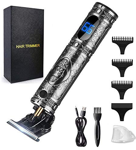 Tagliacapelli elettrico ornato per uomo professionale tagliacapelli senza fili, taglio a T con lama a T, per tagliabordi, ricaricabile da barbiere, kit per taglio di capelli, dettagli calvi, regalo