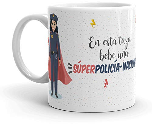Kembilove Tazas de Café de Policía Nacional Superhéroe – En Esta Taza Bebe una Súper Policía Nacional – Tazas de Desayuno para la Oficina – Taza de Café y Té para Trabajadores – Taza de 350 ml