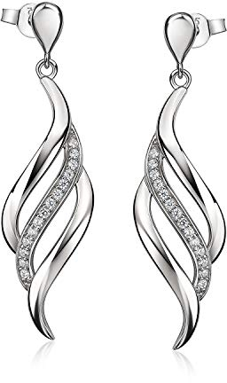 Elegante Damen Ohrstecker Ohrhänger Silber 925 - mit Zirkonia lang gedreht in Schmuck Etui SO-455