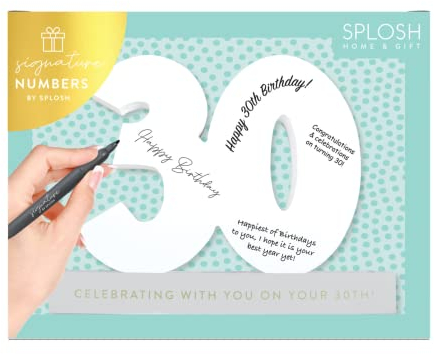 Splosh 30 Signature Numbers with a Stand to Hold The Number and Pen. Write Heartfelt or Funny Messages. Create Memories of The Special Day. 30th Birthday Decorations & 30th Birthday Gifts For Men.