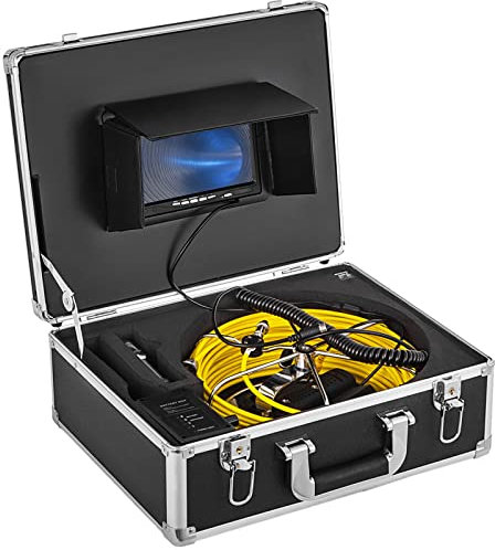 VEVOR Tuyau Caméra 20 m, Appareil-photo d'inspection LCD 9'' IP68, Serpent Moniteur 6 heures Sur Seule Charge Vidéo Industrielle d'Inspection Vision de Nuit Support d'Endoscope Boîte à Outils Portable