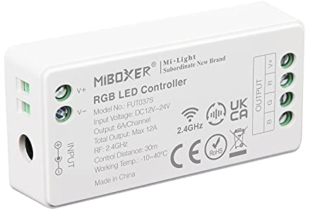 LIGHTEU®, Milight Miboxer 2,4 GHz RGB LED Streifen Controller, DC12V/24V Ausgang, max. 12 A, FUT037S