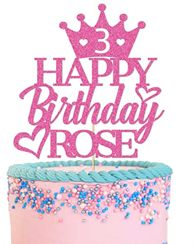 GuteGifts Personalised Birthday Cake Topper for Girls Daughter | Custom Crown Cake Decoration with Any Name Any Age | Multicolour Glitter Cake Topper 13th 16th 18th 21st Handmade in UK (Pink)