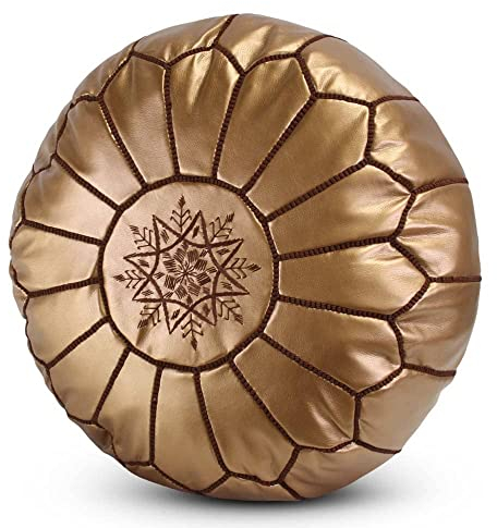 Marokkanische Pouf Leder Kupfer Rund