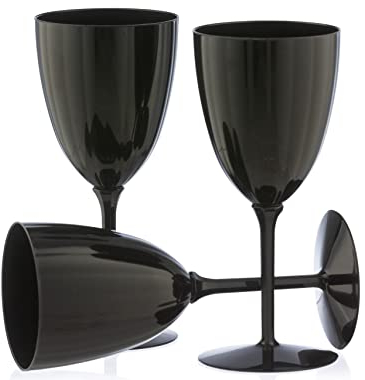 Decor Decorline - 48 x Gobelets à vin en Plastique Rigide de Qualité Supérieure des Verres à Vin - Noir - pour les Mariages et Fêtes, 200 ml - Réutilisables et Stables