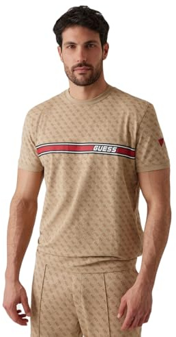 GUESS Jamey Herren-T-Shirt, Größe 4G, AOP, Beige Blanco, Größe XS