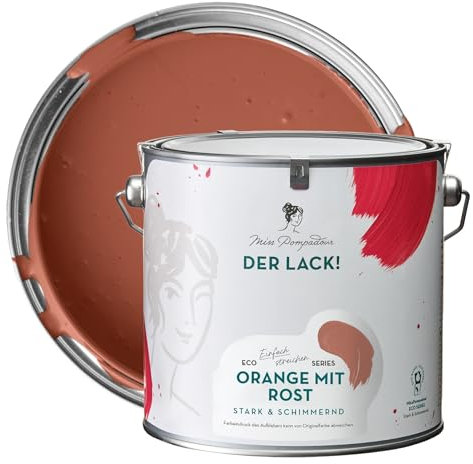 MissPompadour seidenmatte Holzfarbe Innen & Außen 2,5L Orange mit Rost, Möbelfarbe ohne Schleifen - Farbe für Holz, Metall, Kunststoff - Holzlack, Möbellack schnelltrocknend mit hoher Deckkraft