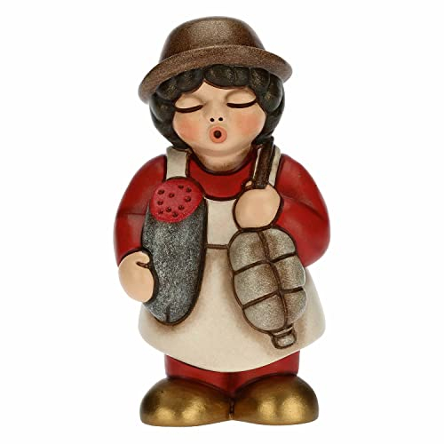 THUN - Presepe 2022 - Statuina Presepe Salumiere in Ceramica Decorata a Mano, Versione Vestito Rosso - Linea Presepe Classico - 4,3X4,5X8 cm h
