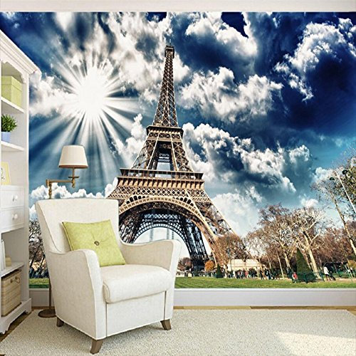 Photo Wallpaper Blue Sky Eiffel Tower 177.2(W) X118.2(H) inch Wall Mural 3D Wall Art Modern Print Home Decoration Design Picture Bedroom Living Room