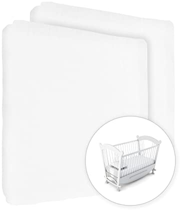 2X Jersey 100% Baumwolle Spannbettlaken für 90x50cm Baby Co-Sleeping Kinderbett Matratze (Weiß)