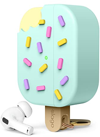 elago Ice Cream Hülle Kompatibel mit AirPods Pro 2 Case - Kompatibel mit AirPods Pro 2. Generation Cover, Karabiner Enthalten, Unterstützt Drahtloses Aufladen, Vollständiger Schutz (Mint)