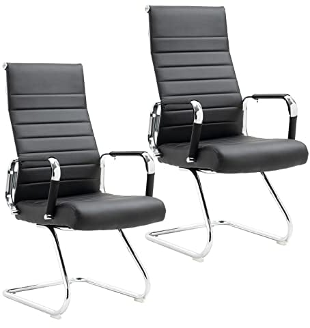 SVITA Office Comfort 2X Besucherstuhl Freischwinger-Stuhl mit Armlehne Konferenzstuhl ohne Rollen Armlehnstuhl Office-Stuhl Kunstleder Schwarz