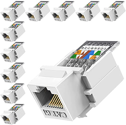 Greluma 10 Pièces Prise RJ45 Cat5e/Cat6 Keystone - Outil sans outil - Prise murale Ethernet - Coupleur réseau Cat6