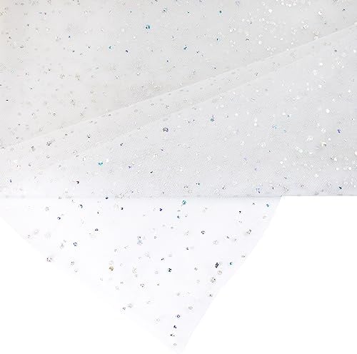 Tüll Stoff 150cm x 3m mit Glitzer Punkten - FARBAUSWAHL in 15/150cm - Feintüll farbecht & waschbar - Dekostoff für Hochzeit - Tüllstoff zum Dekorieren Basteln von Tütü Kostümen - Weiß 029