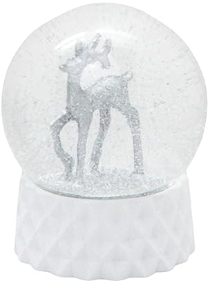 Schneekugel REH Hirsch Silber Sockel weiß Kubisch, Pure-Line, Nordic Design, Durchmesser 100mm Schüttelkugel, 20180