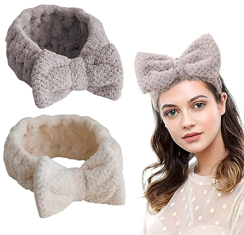 2 Stück Spa-Stirnband Gesichtswäsche Haarband Gesichts-Make-Up Stirnband Elastische Haarband Waschen Gesichts-Hautpflege Stirnband Spa Yoga Sport (Grau, Weiß)
