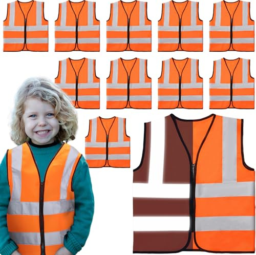 Unittype 10 Pieces Kids Visibility Vest Safety Vests Reflective Vest Traffic Clothes for Cycling Skiing Running (Orange)