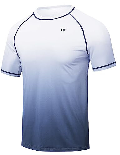 Huayuzh Herren Rashguard T-Shirt Schwimm Shirt Schnelltrocknend Leicht Atmungsaktiv Surfen Angeln Wandern Shortsleeve Top Verlaufsfarbe Weiß XXXXL