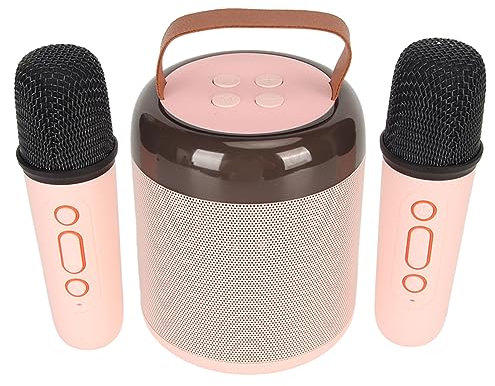 Juego de Micrófono con Altavoz, 3 Unidades Estéreo 5.3 Altavoces de Karaoke Inalámbricos 16 Cuentas de Luz Mini Portátil para Acampar en Casa (Rosa)