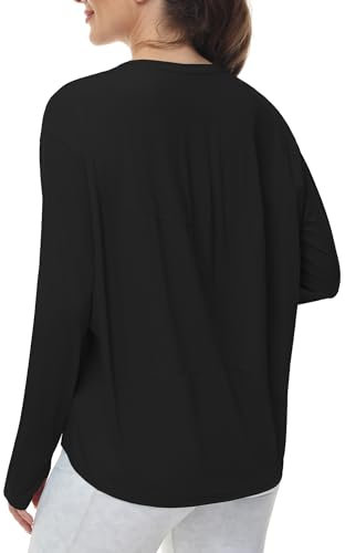 THE GYM PEOPLE Women's Long Sleeve Workout Shirts Back Loose Fit Running Tee Tops with Thumb Hole Black