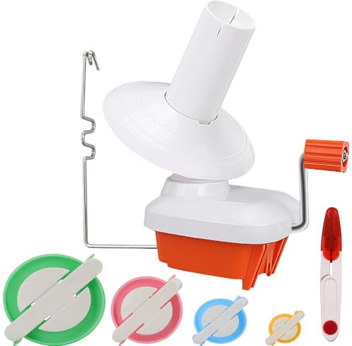 Avvolgitore per gomitoli di filato, avvolgitore per gomitoli, con manico in metallo e morsetto da tavolo, robusto con pompon in 4 misure + 1 paio di forbici